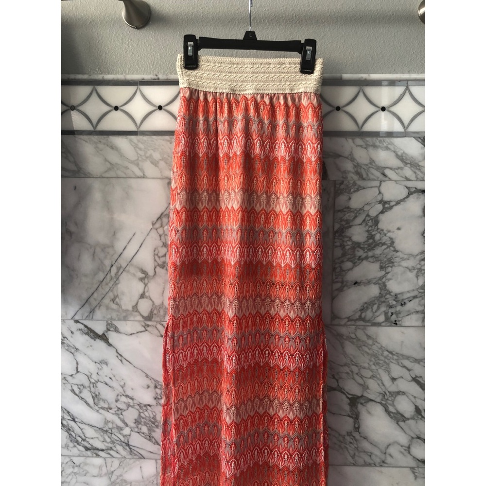 Joe B Coral and White Maxi Skirt Side Slits XS